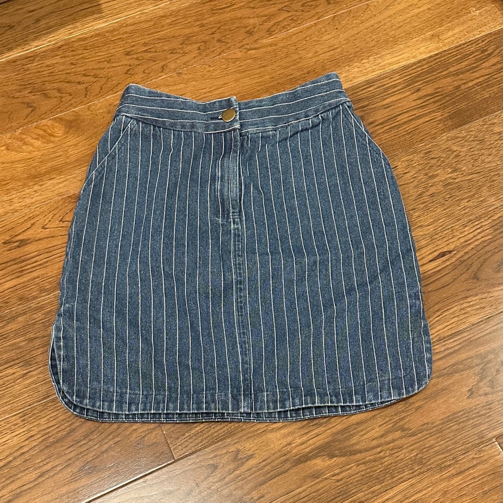 Mo:vint Striped Denim dolphin hem Mini Skirt - Blue XS